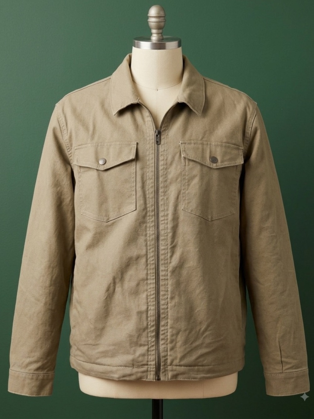 Realtree Mens Large Khaki Brown Canvas Jacket Zip Up Utility Coat Workwear